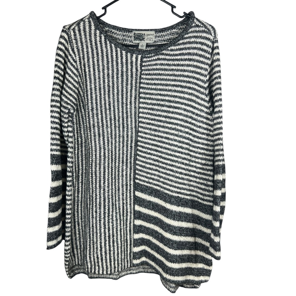 Habitat Clothes To Live In Black White‎ Colorblock Stripe Sweater Women's L